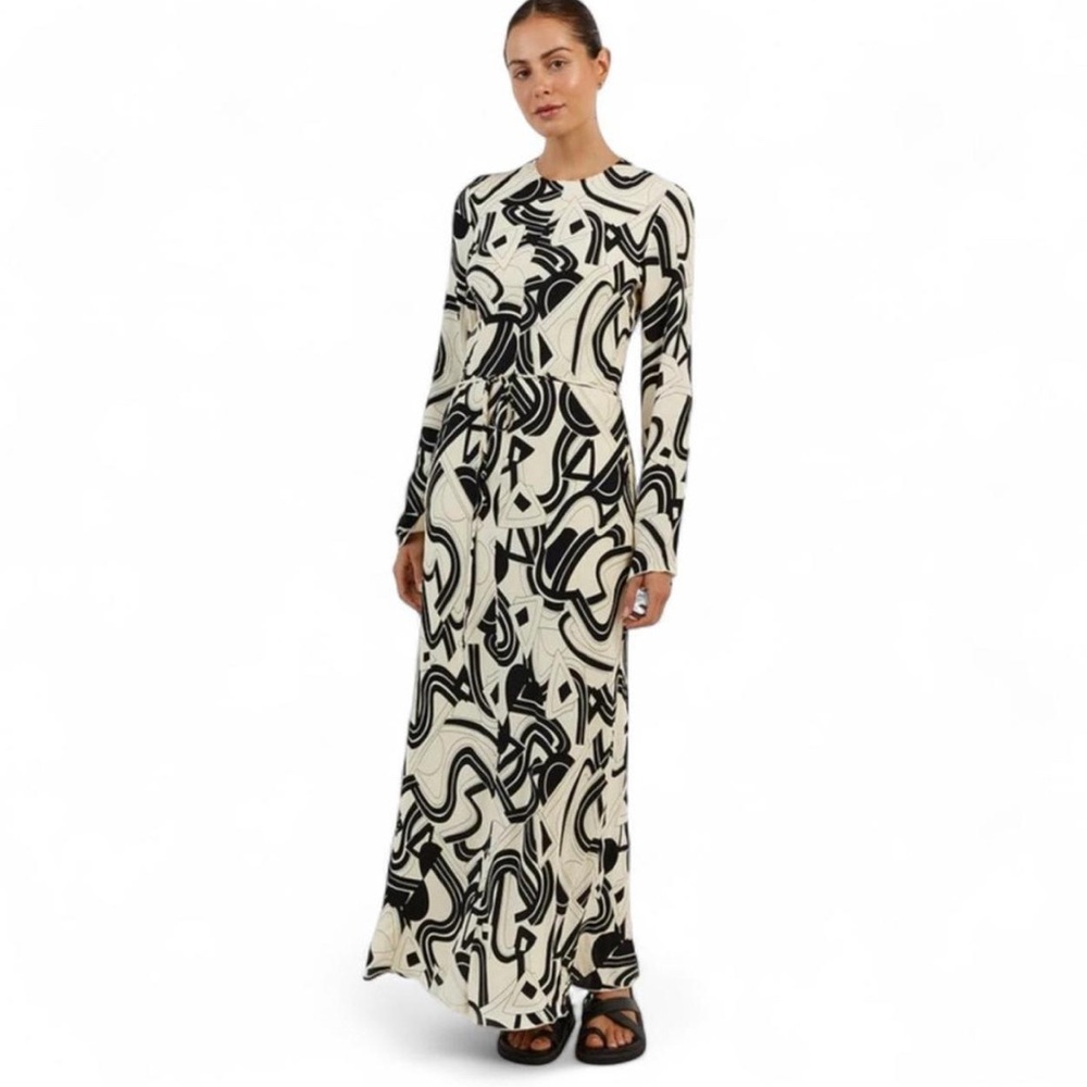 DISSH Layton black and white abstract print long sleeve maxi dress